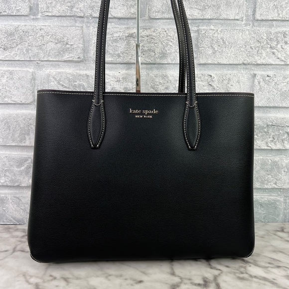 Kate Spade Large All Day Carryall Tote Shoulder Bag Black & Burgundy Wristlet - Picture 2 of 16